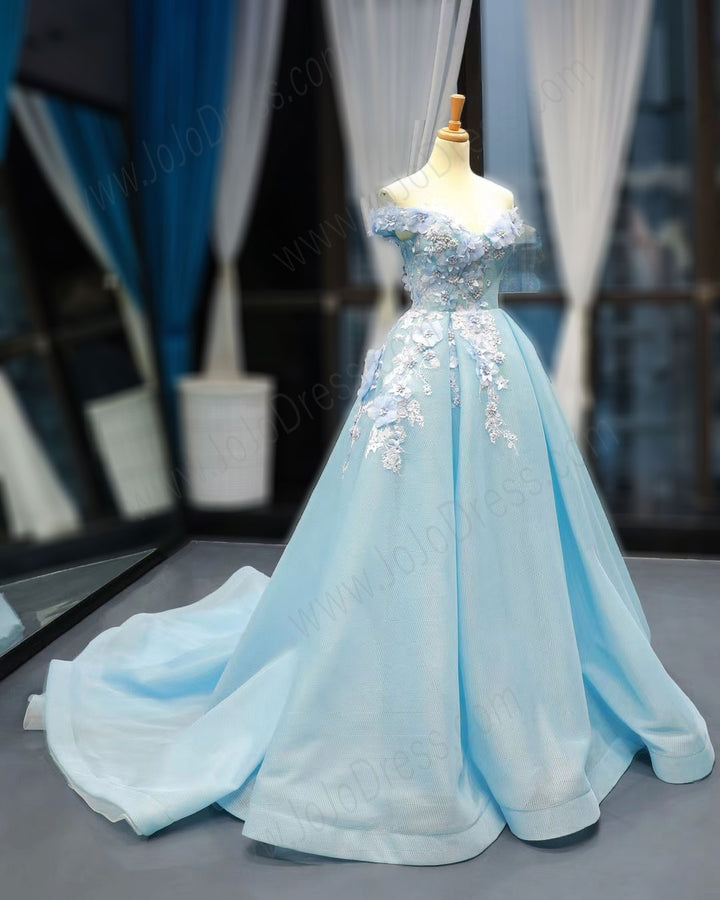 Light Blue Ball Gown with 3D Flowers RS2017