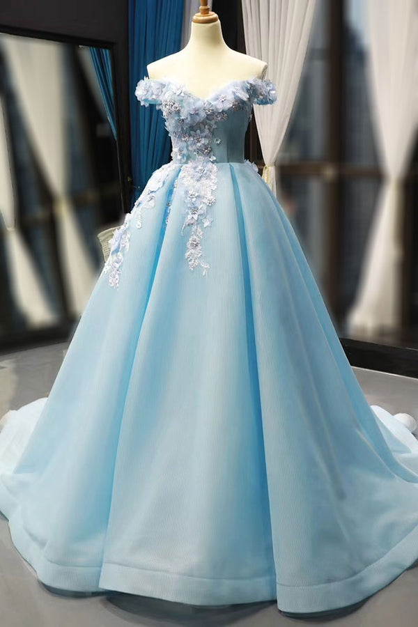 Light Blue Ball Gown with 3D Flowers RS2017