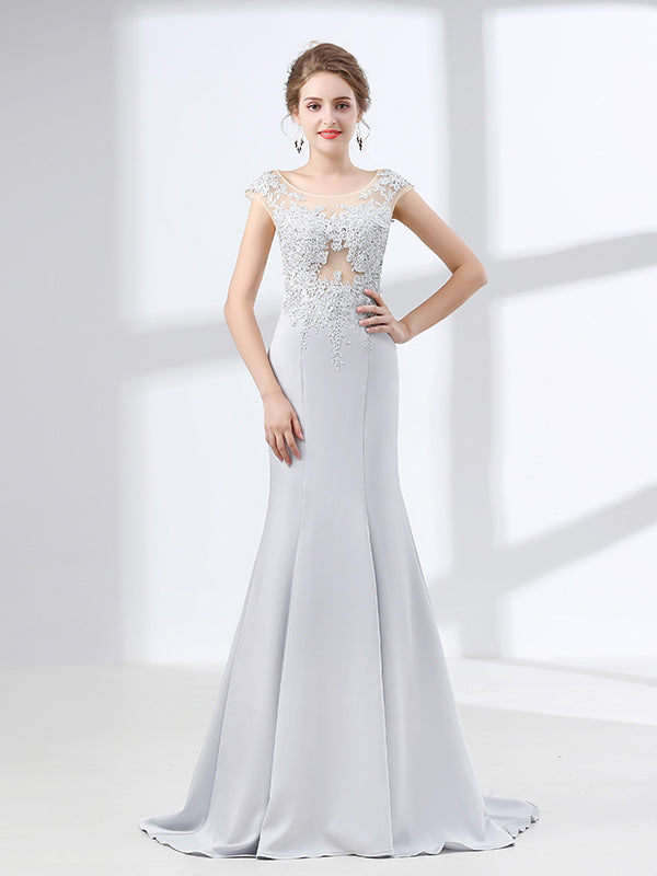 Soft Gray Mermaid Lace Formal Evening Gown