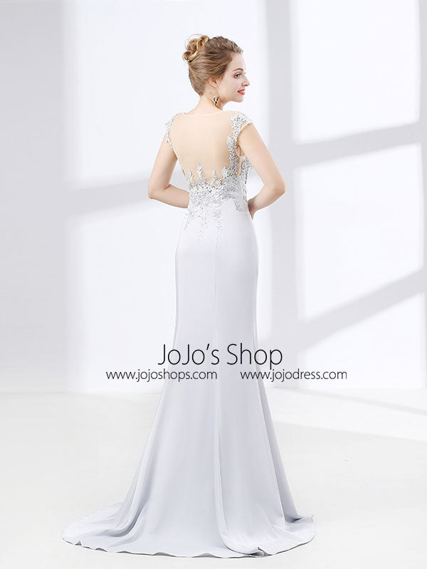 Soft Gray Mermaid Lace Formal Evening Gown