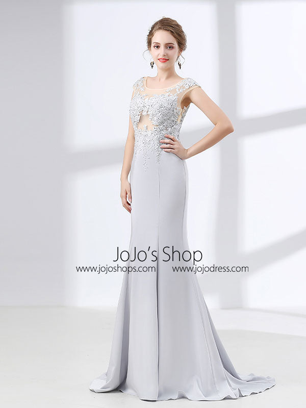 Soft Gray Mermaid Lace Formal Evening Gown