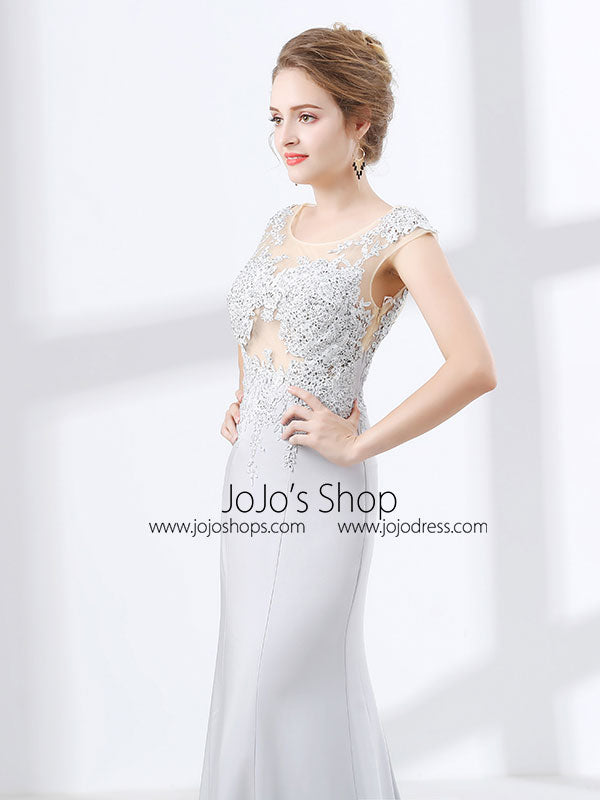 Soft Gray Mermaid Lace Formal Evening Gown
