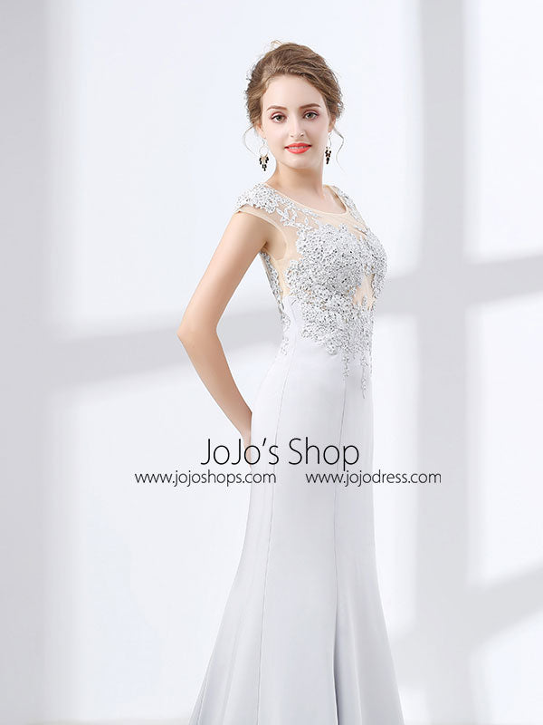 Soft Gray Mermaid Lace Formal Evening Gown