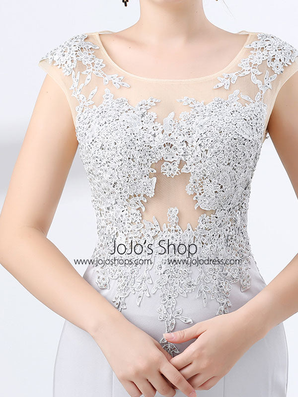 Soft Gray Mermaid Lace Formal Evening Gown