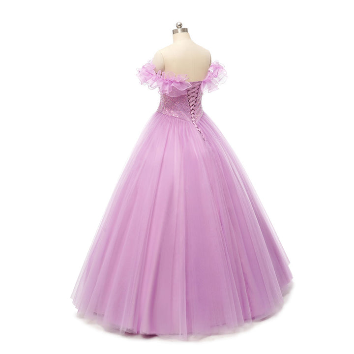 Pink Lilac Floor Length Formal Prom Dress with Off the Shoulder Neckline EN5403Pink Lilac Floor Length Formal Prom Dress with Off the Shoulder Neckline EN5403