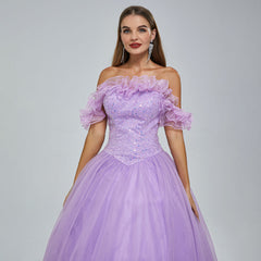 Lilac Purple Floor Length Formal Prom Dress with Off the Shoulder Neckline EN5403