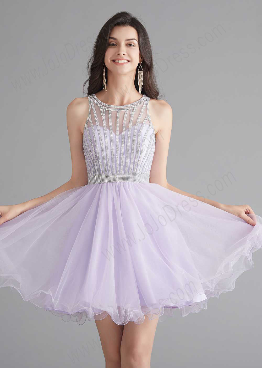 Chic Short Lilac Tulle Evening Dress