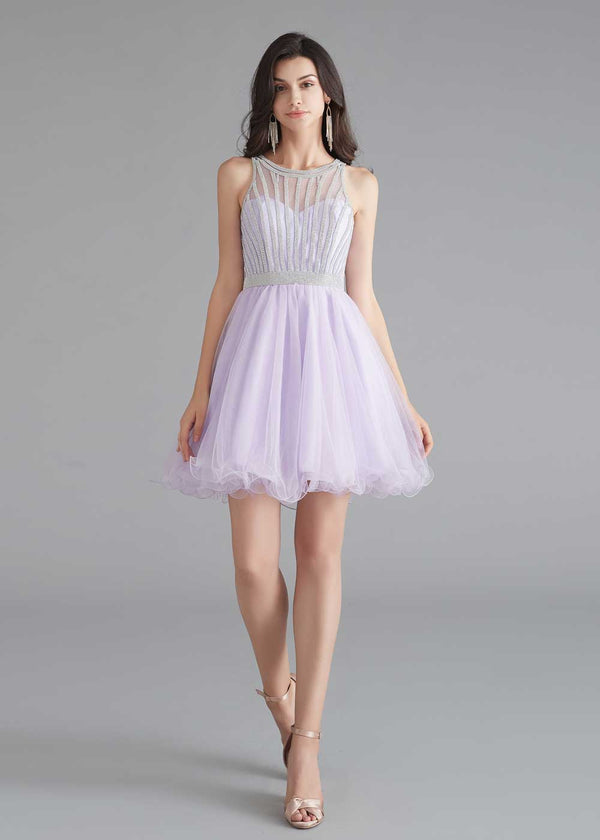 Chic Short Lilac Tulle Evening Dress