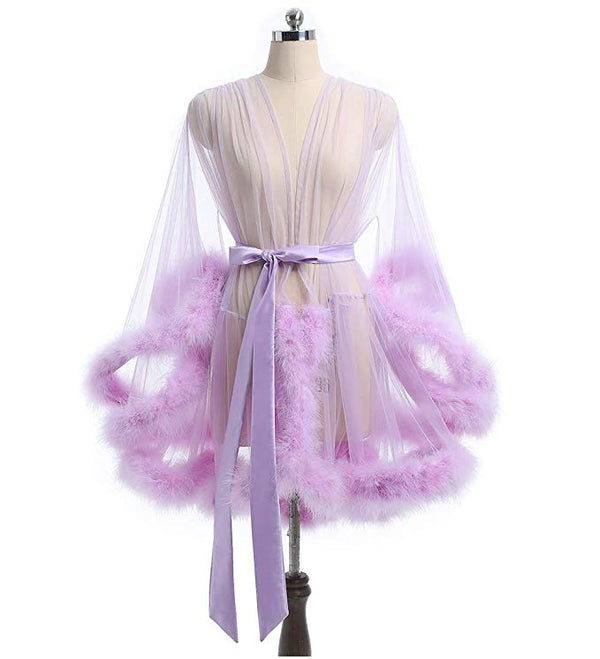 Short Lilac Marabou Fur Edge Robe RB1332