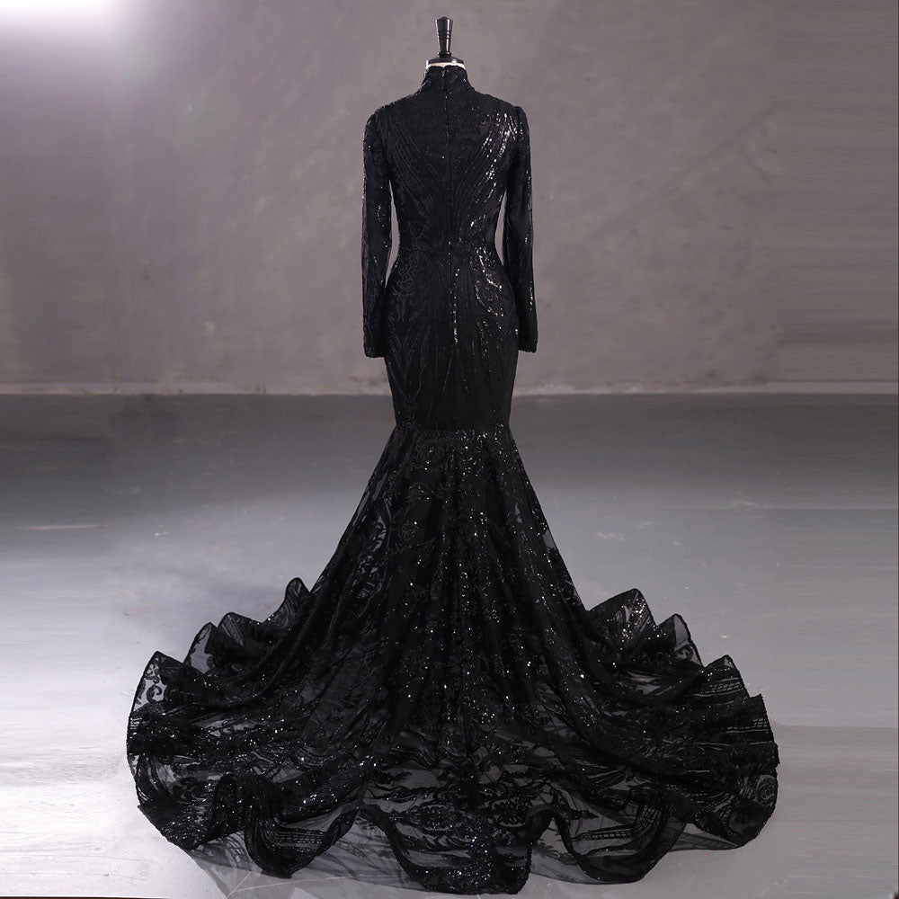 Sexy Long Black Sequins Lace Formal Evening Dress with Halter Neck EN5411 Size 4 / Black Sexy Long Black Sequins Lace Formal Evening Dress with Halter Neck EN5411 Size 4 / Black