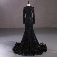 Maxi Black Sequins Lace Mermaid Formal Evening Prom Dress EN5410