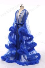 Blue Long Marabou Fur Edge Robe RB1331