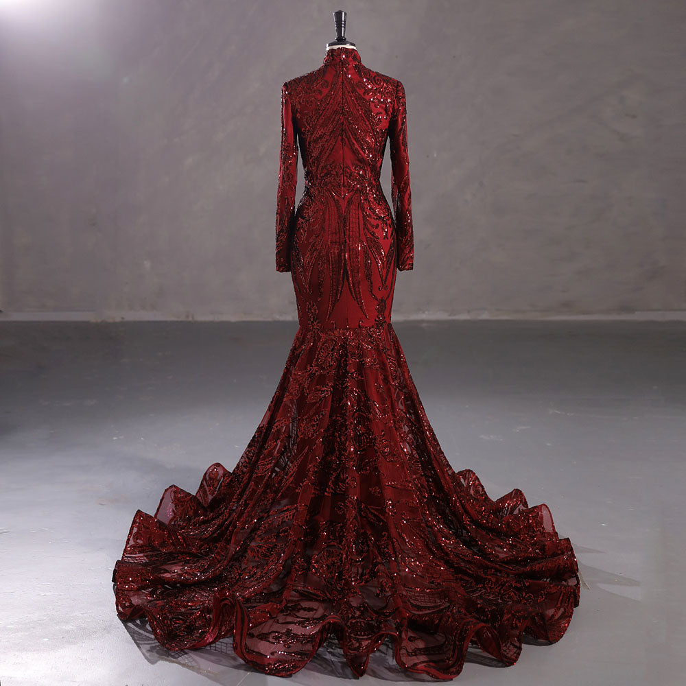 Hot Long Burgundy Sequins Lace Formal Evening Dress with Halter Neck EN5411 Size 4 / Burgundy Hot Long Burgundy Sequins Lace Formal Evening Dress with Halter Neck EN5411 Size 4 / Burgundy