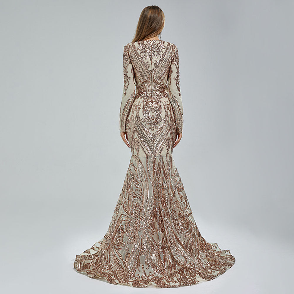 Maxi Sequins Lace Mermaid Formal Evening Prom Dress EN5410