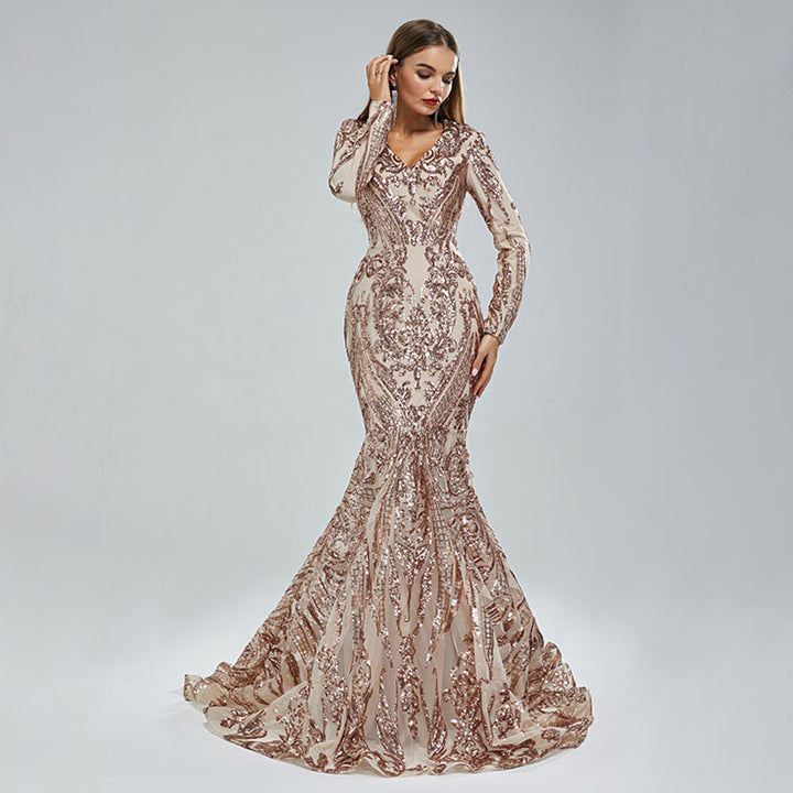 Maxi Sequins Lace Mermaid Formal Evening Prom Dress EN5410