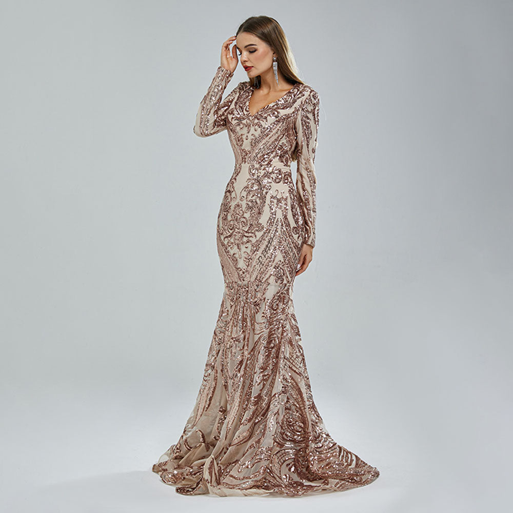 Maxi Sequins Lace Mermaid Formal Evening Prom Dress EN5410