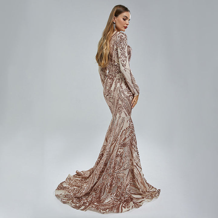 Maxi Sequins Lace Mermaid Formal Evening Prom Dress EN5410