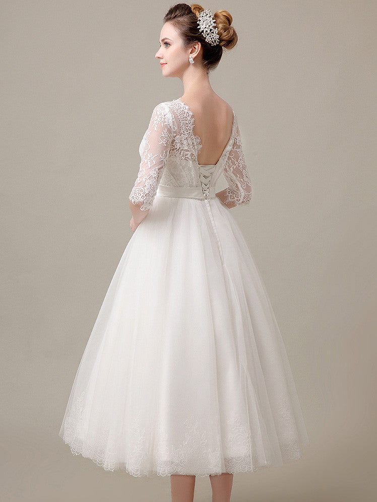 Tea Length Lace Dress with Sleeves DV2078