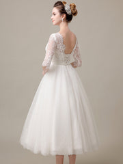 Tea Length Lace Dress with Sleeves DV2078