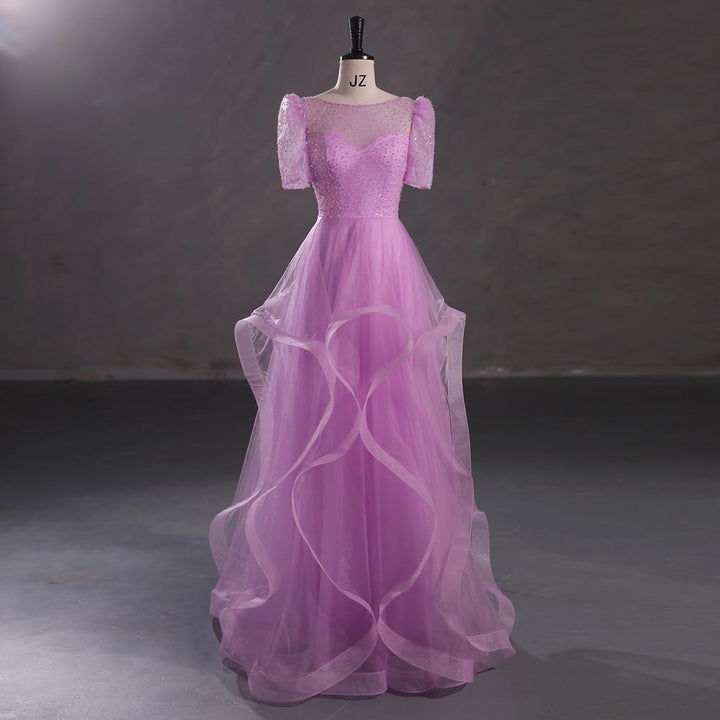 Maxi Mauve Pink Sparkly Formal Prom Evening Dress EN5401