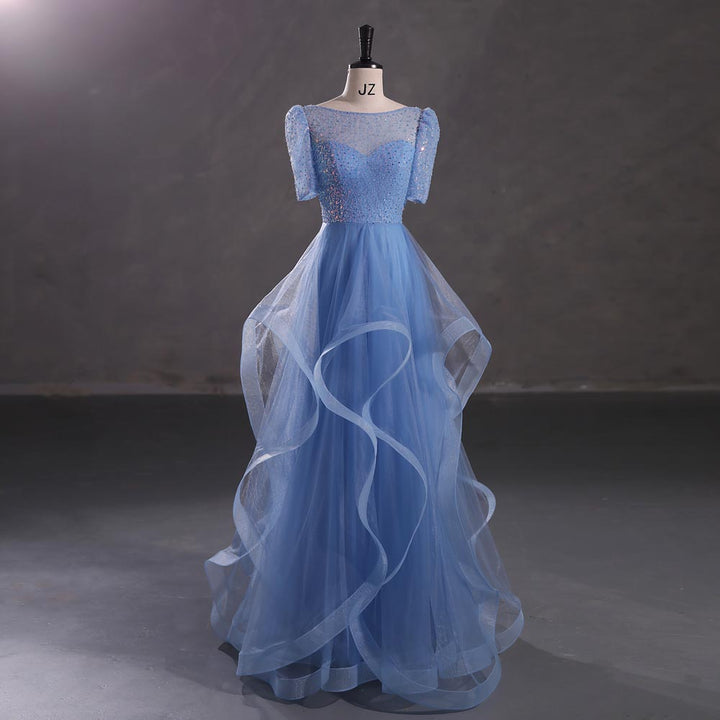 Sky Blue Maxi Sparkly Formal Prom Evening Dress EN5401