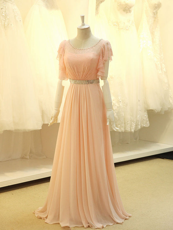 Modest Blush Pink Formal Pageant Evening Dress with Sleeves
