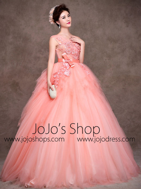 Blush Pink Quinceanera Tulle Ball Gown Home Coming Prom Dress