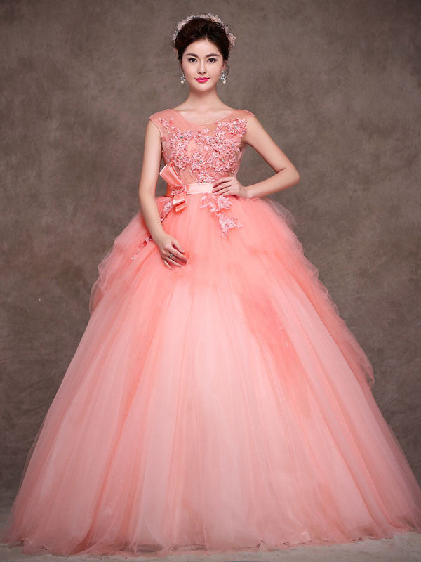 Blush Pink Quinceanera Tulle Ball Gown Home Coming Prom Dress