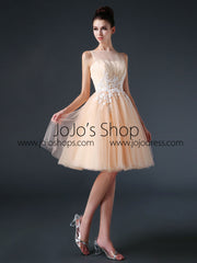 Modest Knee Length Tulle Prom Formal Dress CC3004