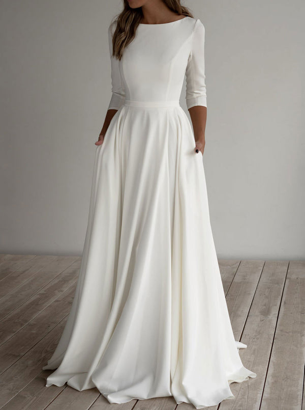 Simple Minimalist Crepe Chiffon Wedding Dress ET3001