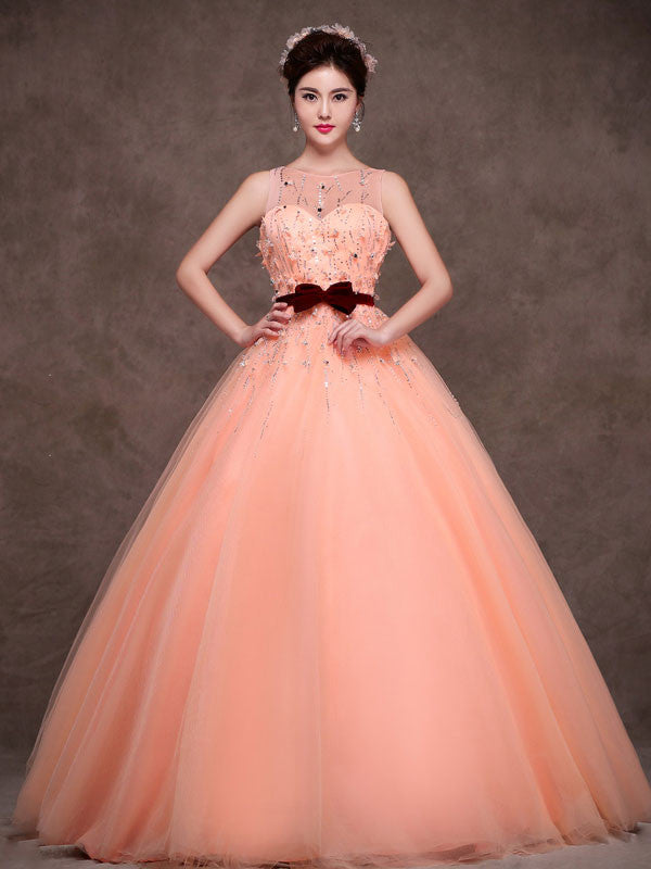 Modest Peach Tulle Quinceanera Ball Gown Formal Evening Prom Dress X008 Size 2 / Peach Modest Peach Tulle Quinceanera Ball Gown Formal Evening Prom Dress X008 Size 2 / Peach