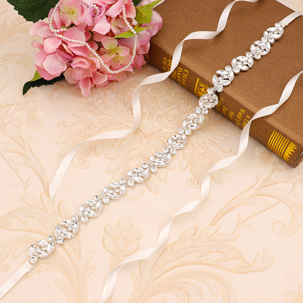 Narrow Jeweled Sash with Rhinestone Crystals SA2101