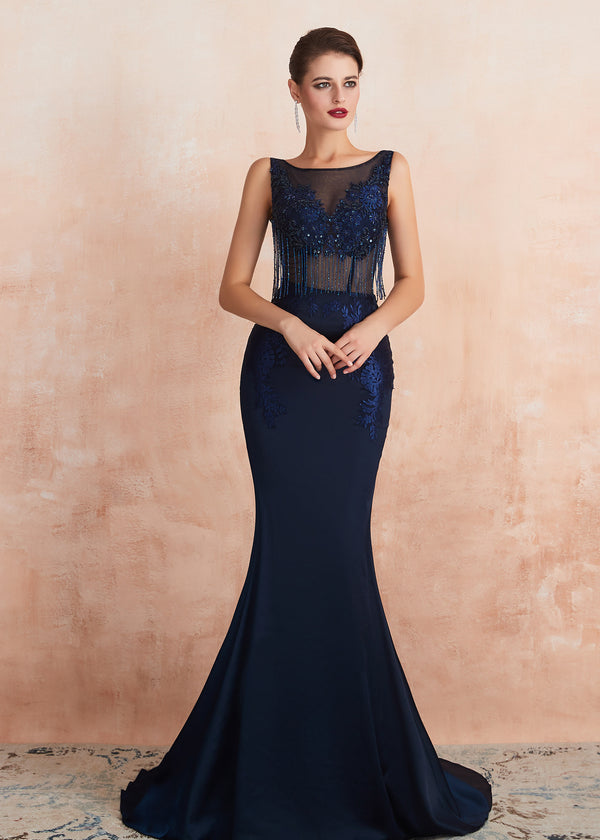 Navy Beaded Formal Evening Dress EN223424357