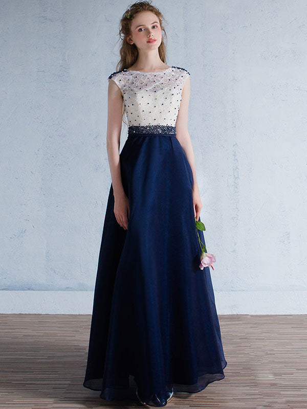 Modest Blue Formal Prom Evening Dress