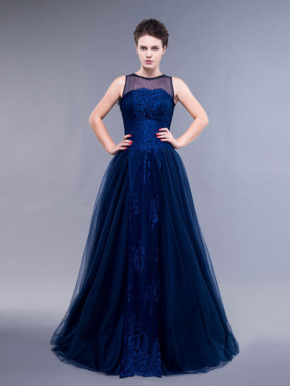 Navy Lace Formal Ball Gown Formal Graduation Home Coming Dress