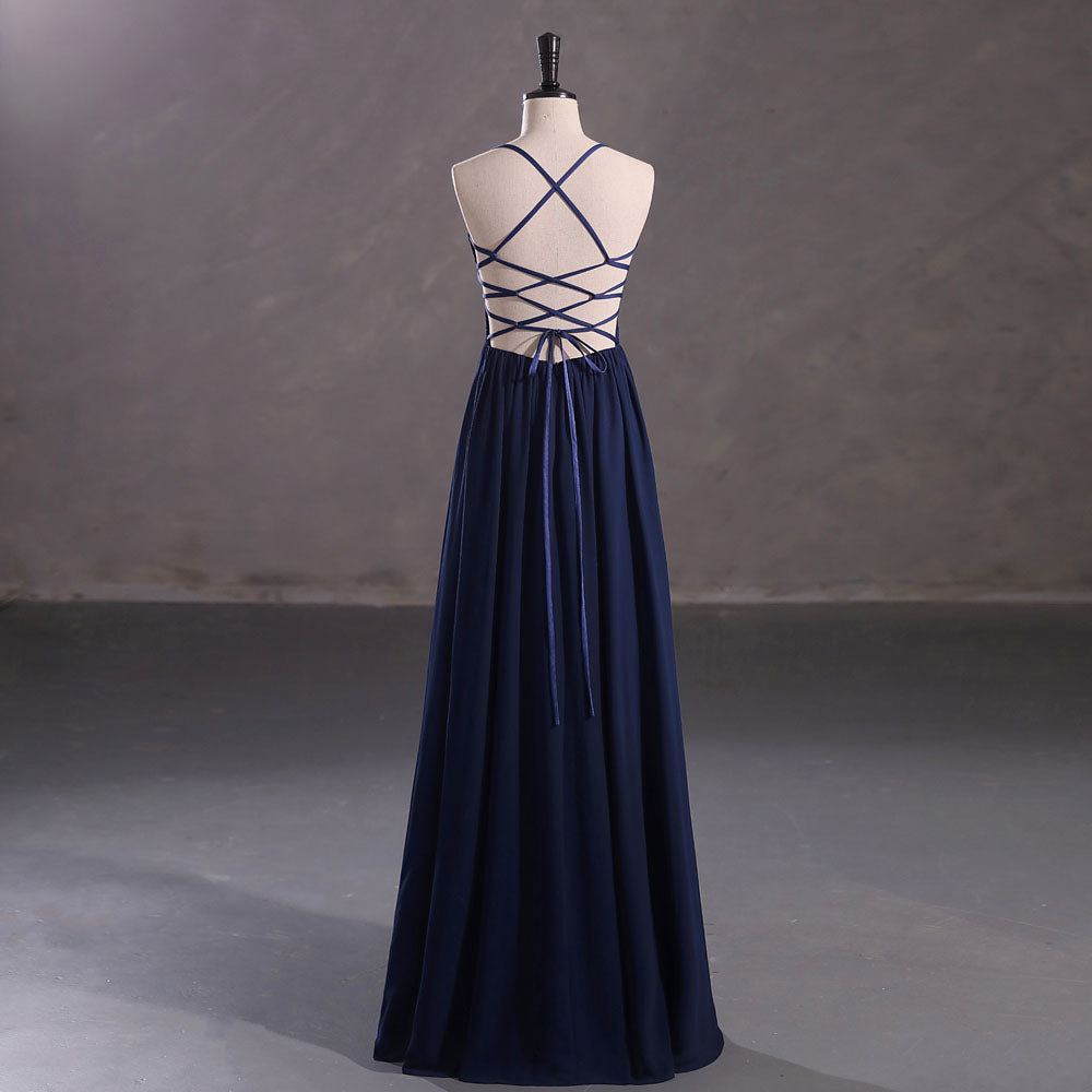 Long Navy Chiffon Formal Prom Dress with Side Slit EN5404 Size 6 / Navy Long Navy Chiffon Formal Prom Dress with Side Slit EN5404 Size 6 / Navy