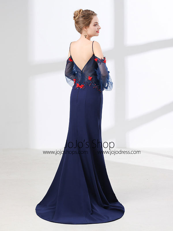 Navy Blue Off Shoulder Mermaid Formal Prom Evening Dress