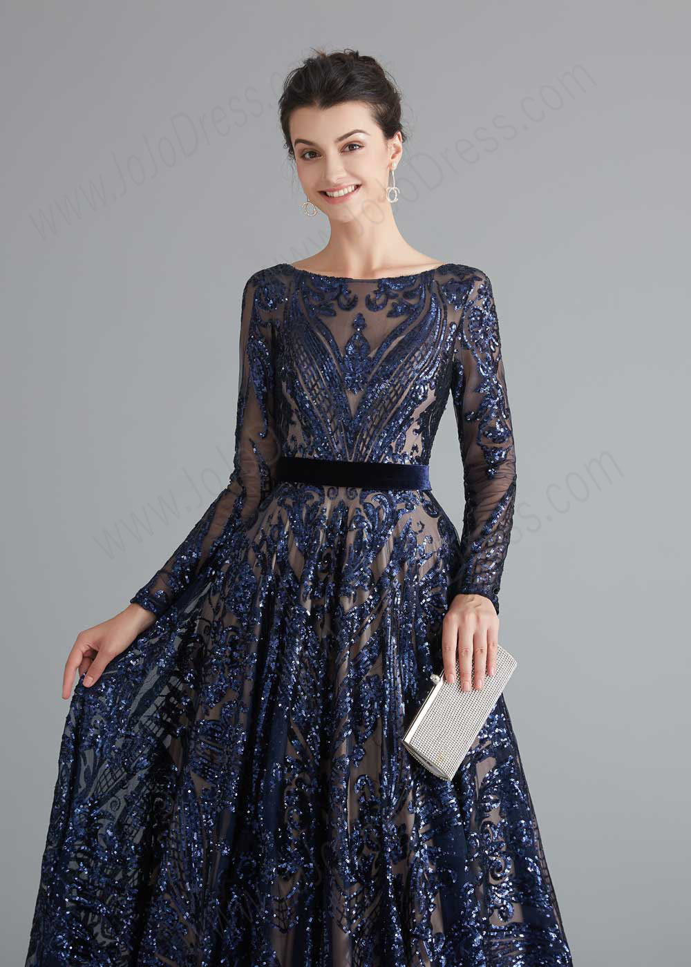 Navy Blue Sequin Shimmery A-line Home Coming Prom Dress Navy Blue Sequin Shimmery A-line Home Coming Prom Dress