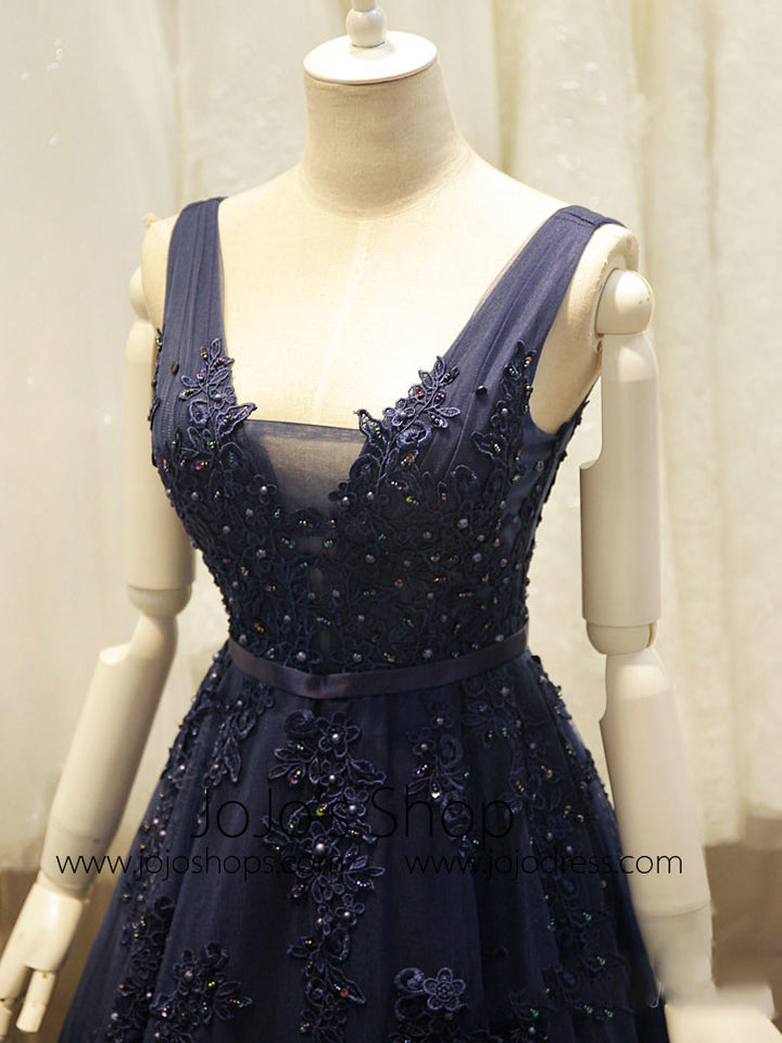 Navy Blue Long Tulle Formal Evening Dress