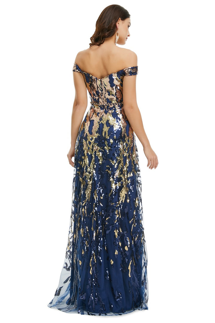 Shimmery Navy Sequins Formal Gala Evening Dress EN5008