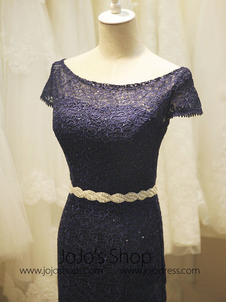 Navy Blue Elegant Mother of Bride Long Formal Evening Gown 
