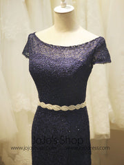 Navy Blue Elegant Mother of Bride Long Formal Evening Gown 