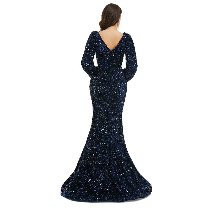 Sexy Shimmery Navy Maxi Formal Red Carpet Gala Evening Dress EN5018