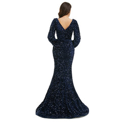 Sexy Shimmery Navy Maxi Formal Red Carpet Gala Evening Dress EN5018