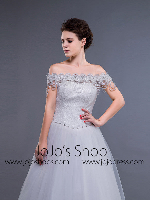 White Off Shoulder Debutante Ball Gown Dress