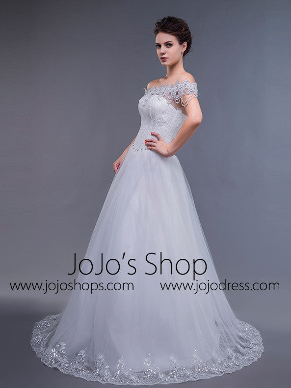 White Off Shoulder Debutante Ball Gown Dress