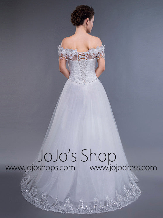 White Off Shoulder Debutante Ball Gown Dress