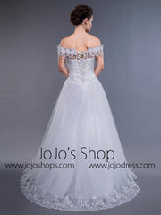 White Off Shoulder Debutante Ball Gown Dress