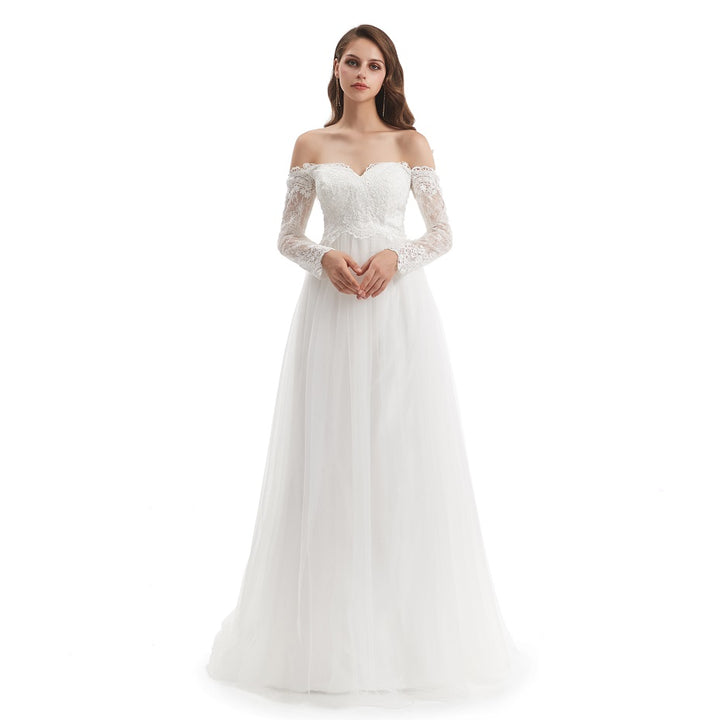 Off the Shoulder Lace A-line Wedding Dress EN4807