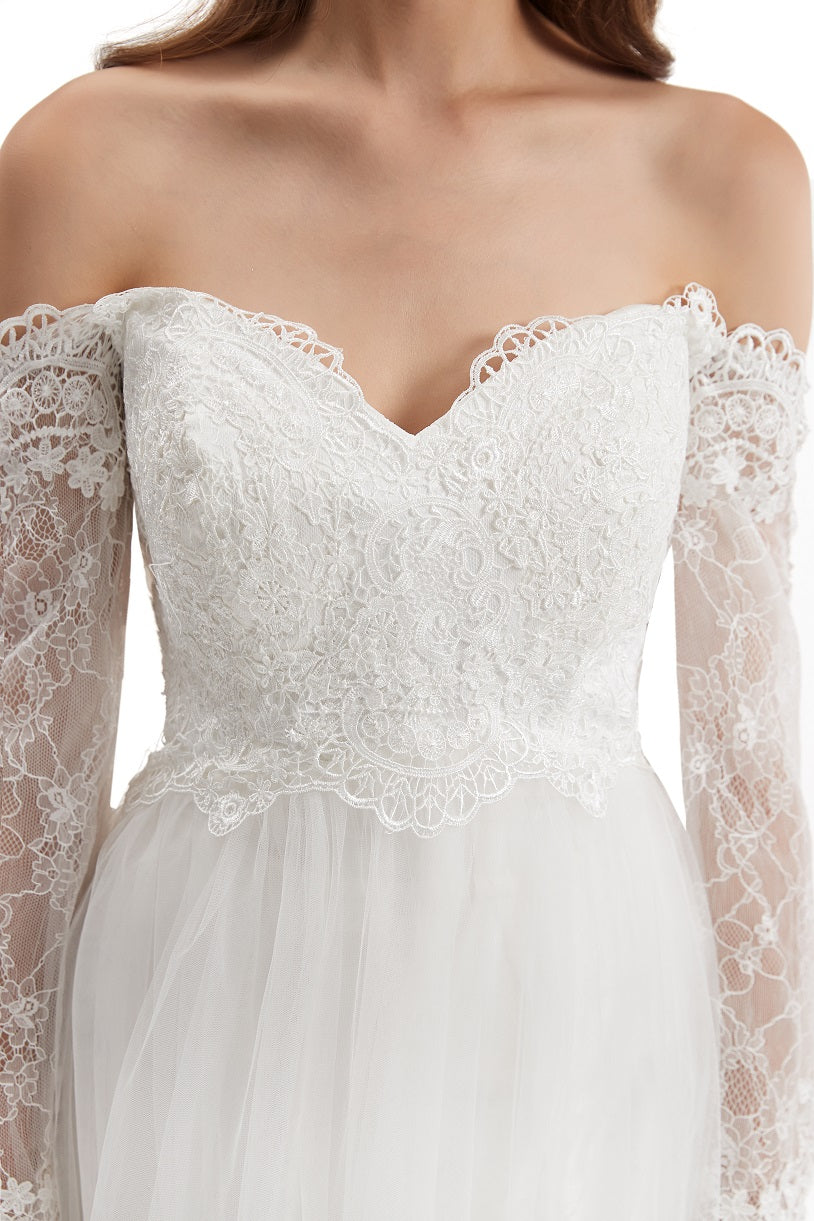 Off the Shoulder Lace A-line Wedding Dress EN4807